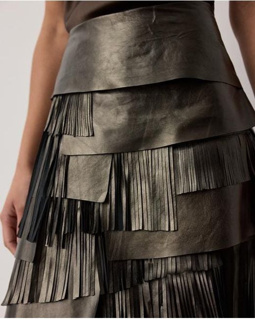 Ralph Lauren Gray Belinda Metallic Lambskin Skirt