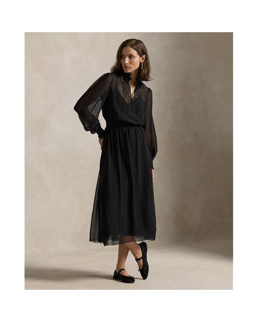 Polo Ralph Lauren Black Inset-lace Georgette Dress