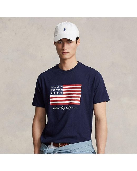 Polo Ralph Lauren Classic-Fit Jersey-T-Shirt mit US-Flagge in Blue für Herren