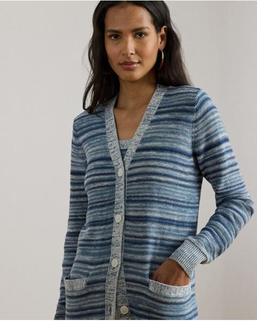 Ralph Lauren Blue Striped Linen-Cotton Cardigan