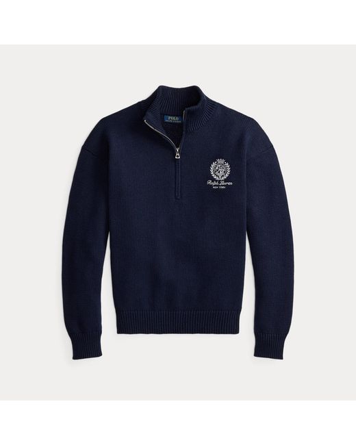 Polo Ralph Lauren Blue Relaxed Fit Cotton Quarter-Zip Jumper for men