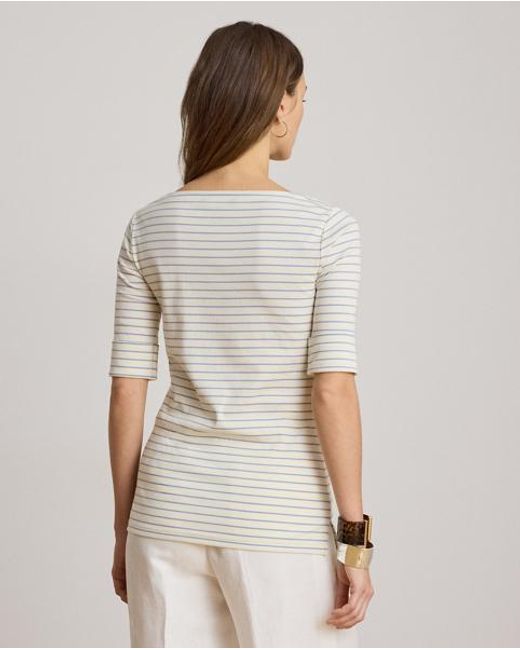 Ralph Lauren Gray Striped Stretch Cotton Boatneck T-Shirt