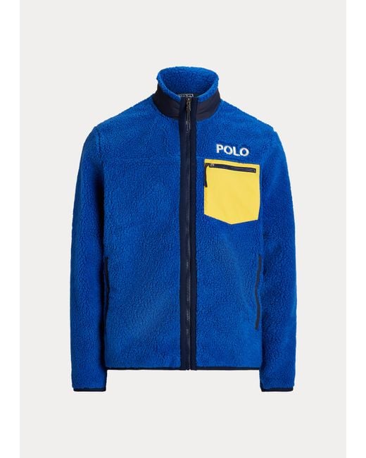 Ralph Lauren Blue Polo Ski Pile Fleece Jacket for men