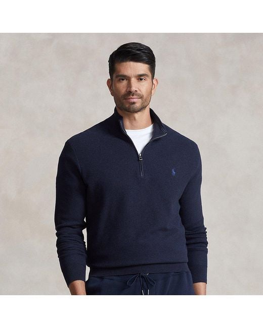 Polo Ralph Lauren Blue Ralph Lauren Mesh-knit Cotton Quarter-zip Sweater for men