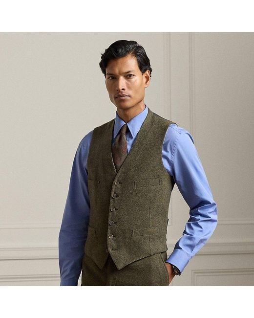 Ralph Lauren Blue Hand-Tailored Tick-Weave Waistcoat for men