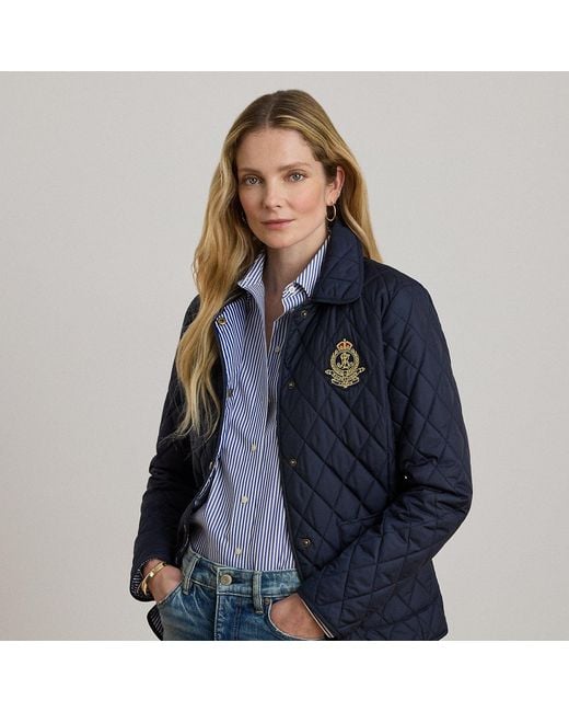 Ralph Lauren Blue Crest-Patch Diamond-Quilted Jacket