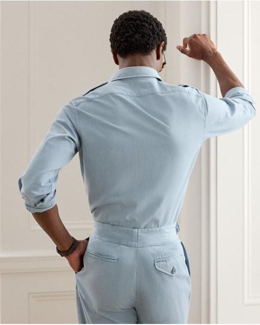 Ralph Lauren Blue Garment-Dyed Twill Shirt for men