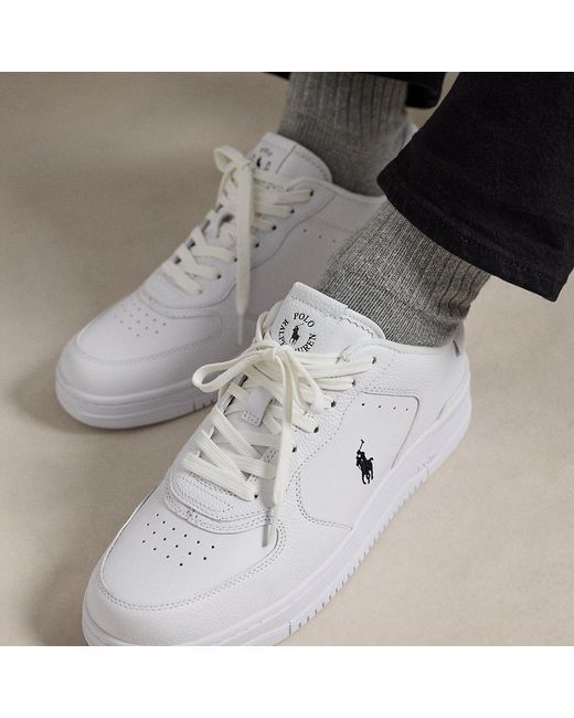Ralph Lauren White Masters Court Leather Trainer for men