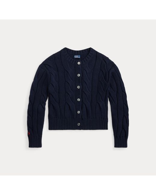Polo Ralph Lauren Blue Cable-Knit Cotton Crewneck Cardigan