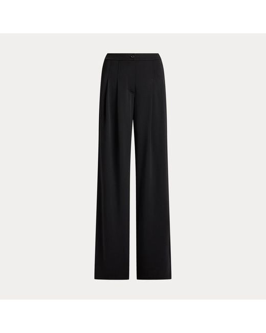 Ralph Lauren Black Pleated Stretch Jersey Wide-Leg Pant