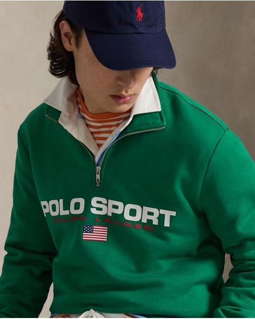 Ralph Lauren Green Polo Sport Fleece Quarter-Zip Sweatshirt for men