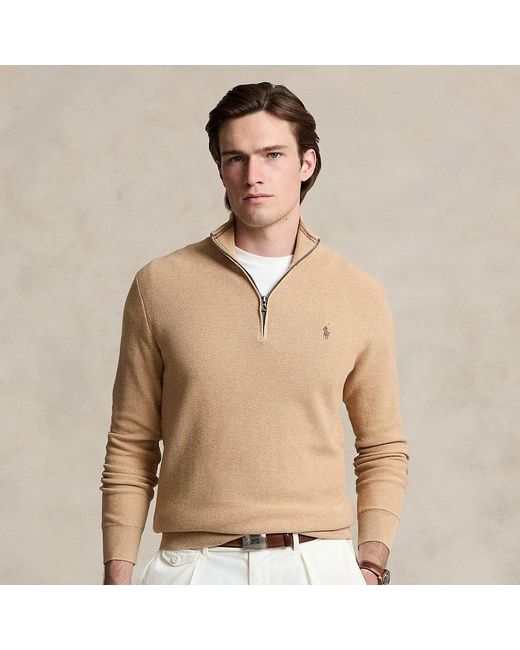 Ralph Lauren Natural Mesh-knit Cotton Quarter-zip Sweater for men