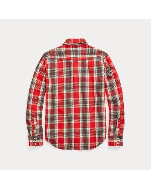 RRL Red Slim Fit Plaid Twill Western Shirt for men