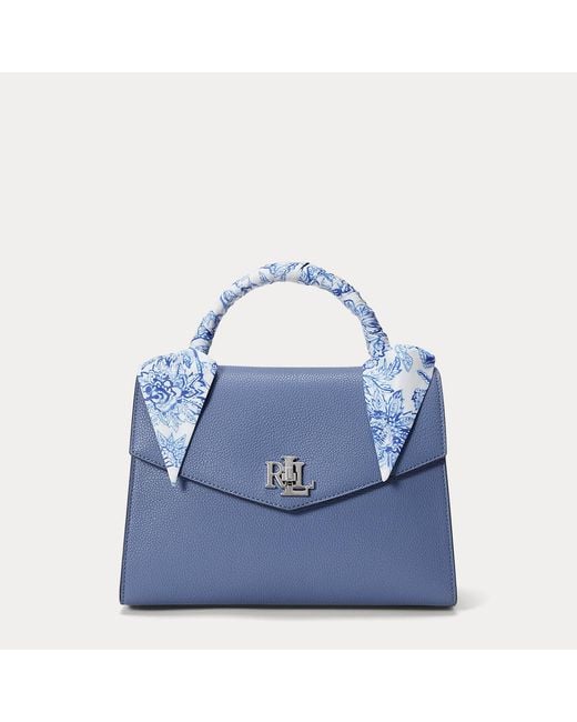 Ralph Lauren Blue Scarf-Trim Pebbled Medium Farrah Satchel
