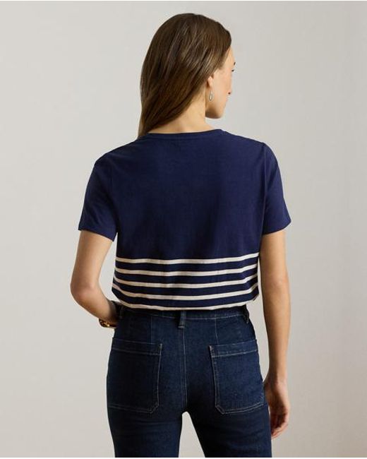 Ralph Lauren Blue Striped Embroidered-Logo Jersey Tee