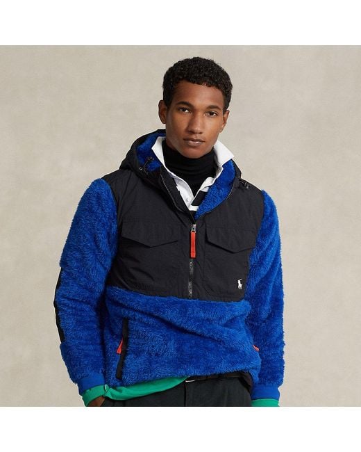 Ralph Lauren Blue Pile Fleece Hybrid Hoodie for men