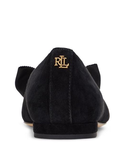 Ralph Lauren Black Londyn Bow-Trim Suede Ballet Flat