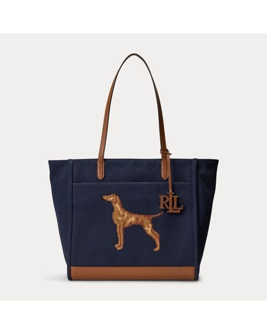 Ralph Lauren Blue Dog-Embroidered Large Cameryn Tote Bag