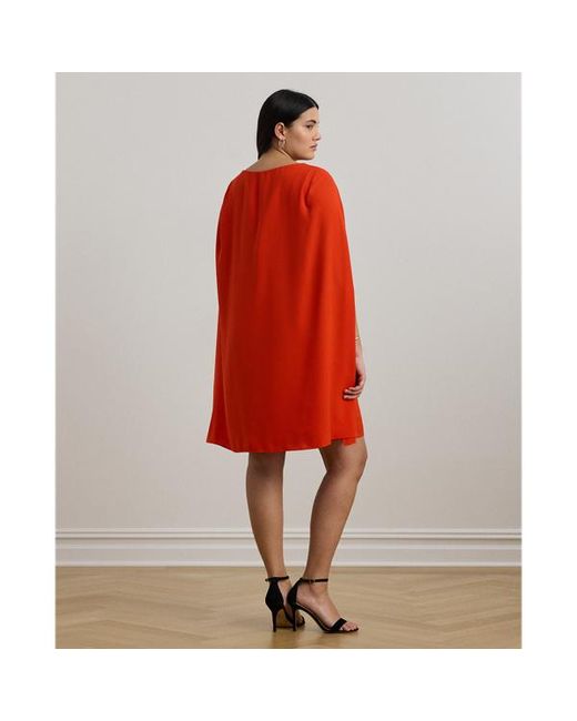 Ralph Lauren Cape Georgette Cocktail Dress in Red | Lyst
