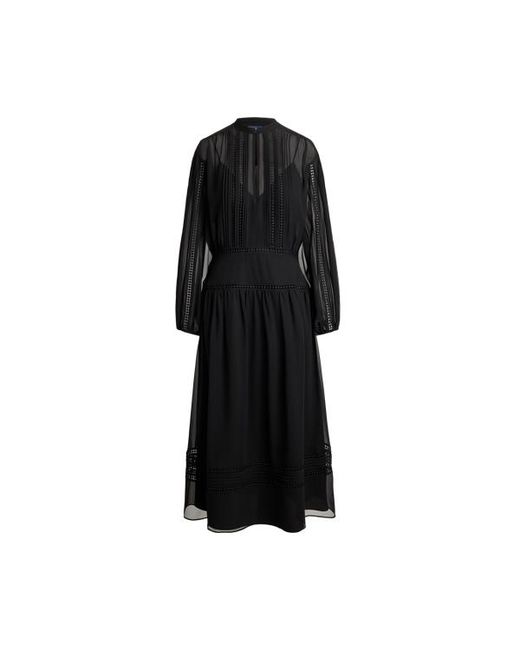 polo ralph lauren pleated georgette dress Polo Ralph Lauren Lace-Trim Georgette Dress in Black