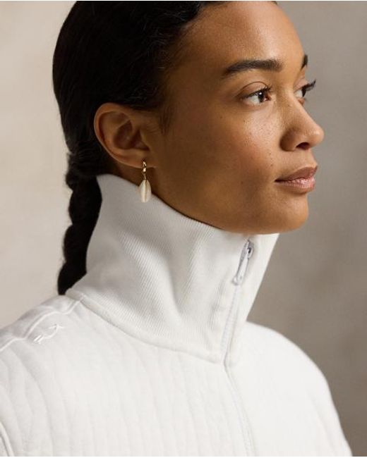 Ralph Lauren White Cable-Quilted Quarter-Zip