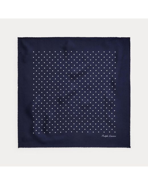 Ralph Lauren Blue Polka-Dot Silk Foulard Pocket Square for men