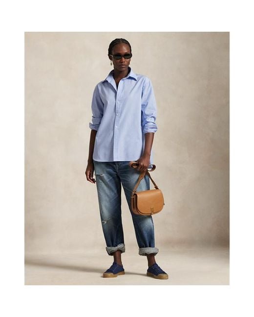 Ralph Lauren Blue End-On-End Oversize Fit Cotton Shirt