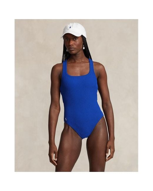 Polo Ralph Lauren Blue Twisted-rib One-piece Swimsuit