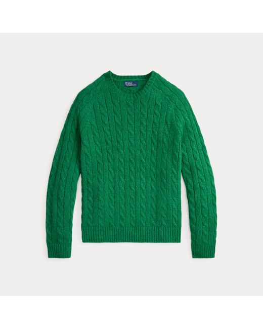 Polo Ralph Lauren Green Suede-Patch Cable-Knit Sweater for men