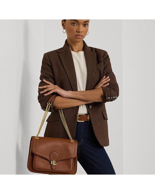 Lauren by Ralph Lauren Bradley Medium Gegranuleerde Leren Tas in het Brown