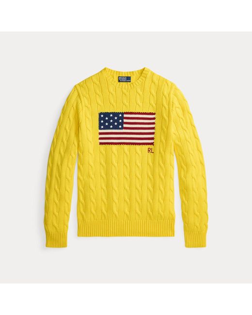 Ralph Lauren Yellow Cable-Knit Iconic Flag Jumper for men