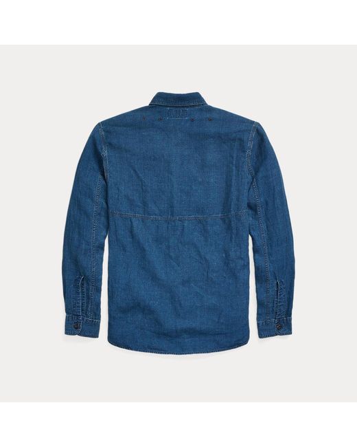 RRL Blue Indigo Linen Workshirt for men