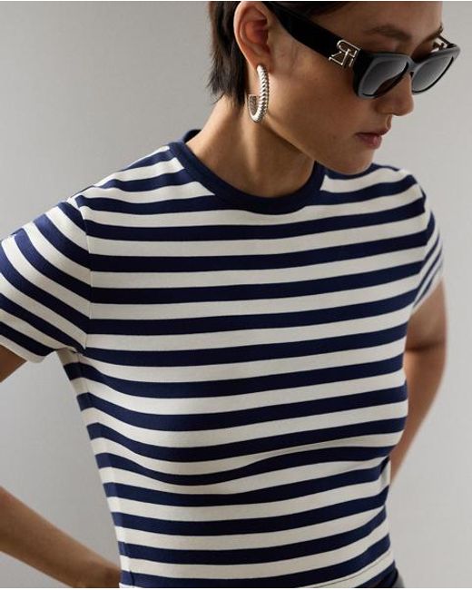 Ralph Lauren Blue Robbin Striped Jersey Cropped T-Shirt