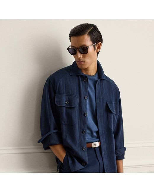 Ralph Lauren Blue Garment-Dyed Cotton-Linen Shirt for men