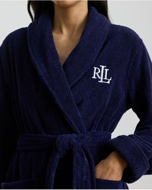 Ralph Lauren Blue Cotton Terry Shawl-Collar Robe