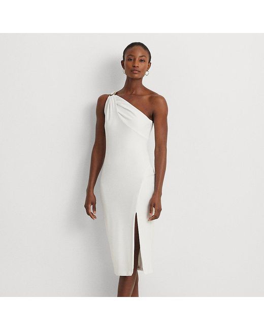 Vestido de cóctel con escote asimétrico Lauren by Ralph Lauren de color White