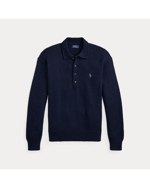 Polo Ralph Lauren Blue Relaxed Fit Cable Cotton Polo Jumper for men