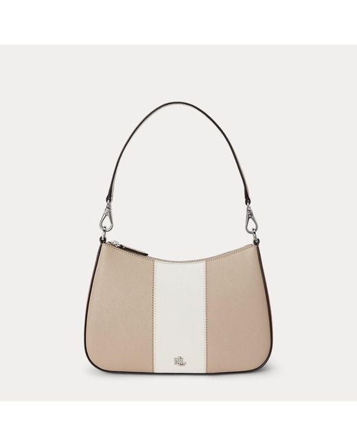 Ralph Lauren Danni Tweekleurige Medium Leren Tas in het Natural