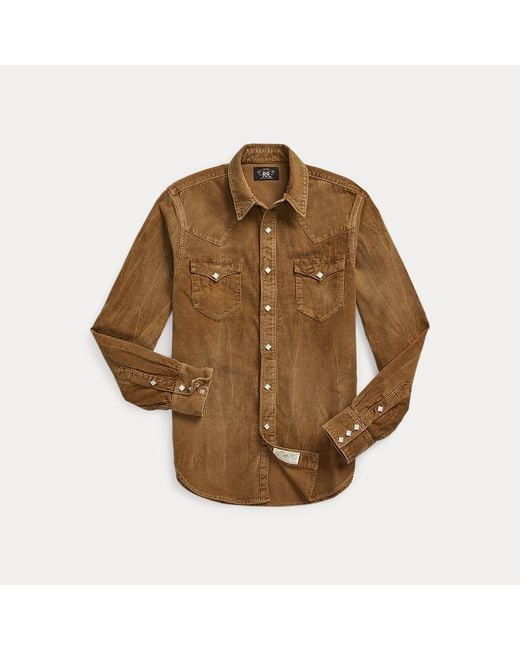 RRL Brown Slim Fit Corduroy Western Shirt for men
