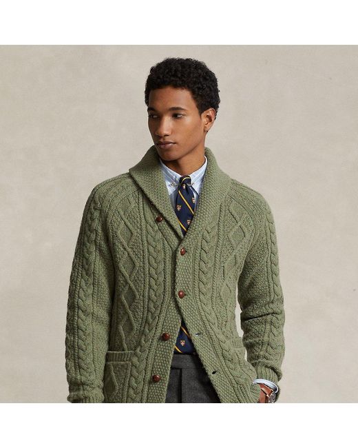 Ralph Lauren Aran-knit Wool-cashmere Shawl Cardigan in Green for Men | Lyst