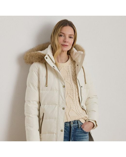Ralph Lauren Natural Petite - Faux-fur-trim Hooded Down Coat