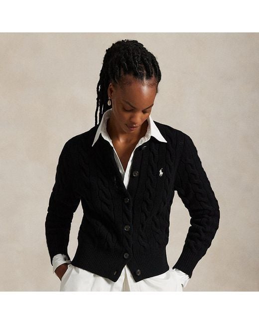 Polo Ralph Lauren Kabelgebreid Wol-Kasjmier Vest in het Black