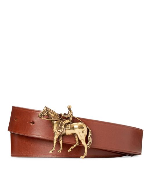 Ralph Lauren Purple Label Brown Horse-plaque Leather Belt for men