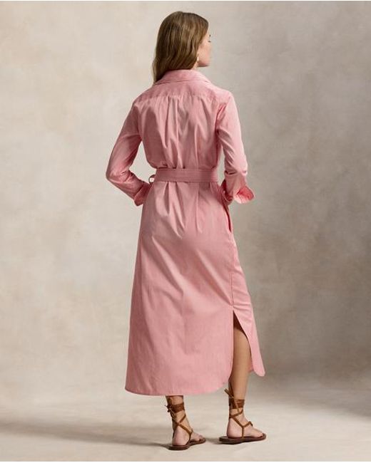 Polo Ralph Lauren Pink Belted Striped Cotton Shirtdress