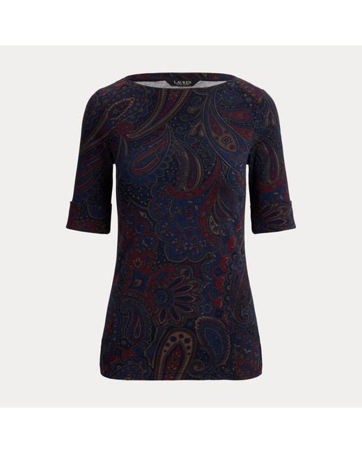 Ralph Lauren Black Paisley Stretch Cotton Boatneck T-Shirt