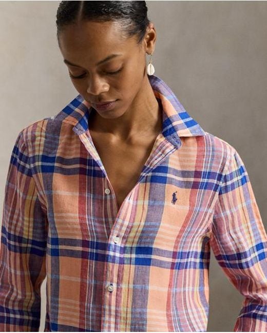 Polo Ralph Lauren Orange Classic Fit Plaid Linen Shirt