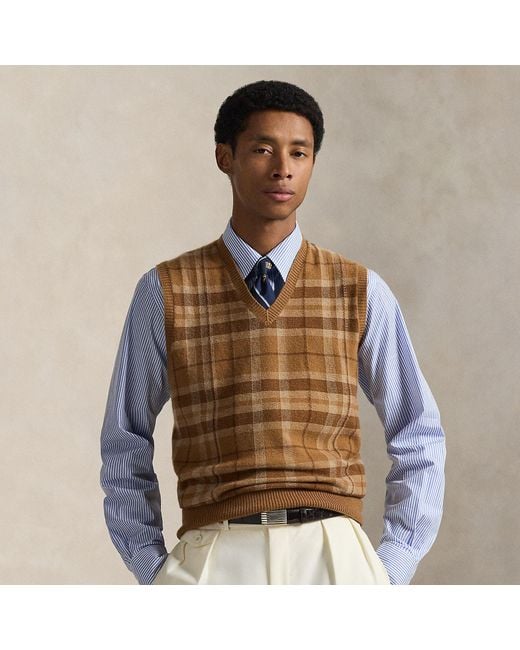Polo Ralph Lauren Brown Plaid Cashmere Sweater Vest for men