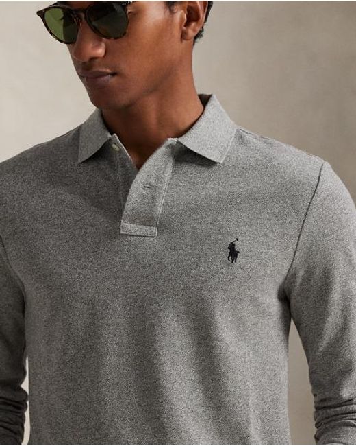 Polo Ralph Lauren Gray Slim Fit Mesh Long-sleeve Polo for men