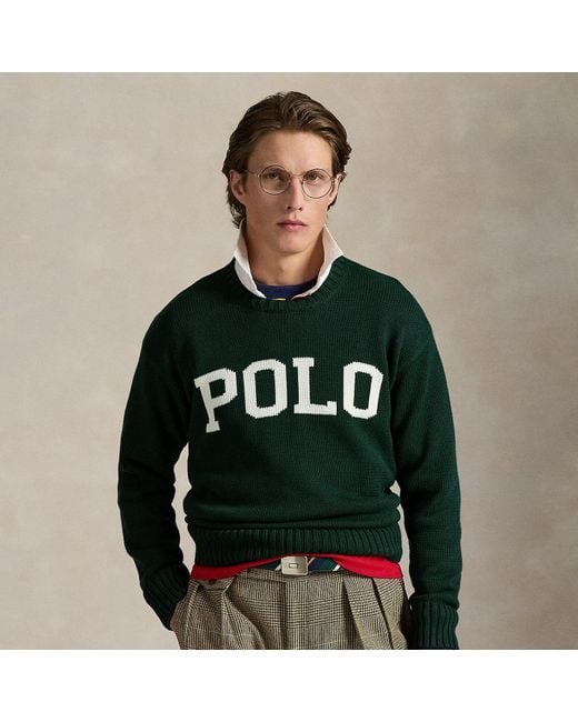 Polo Ralph Lauren Men's Green Big Fit Logo Cotton Sweater