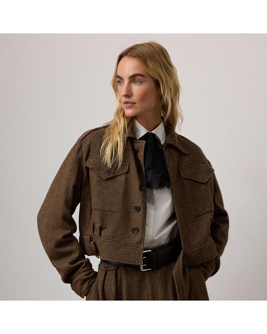 Ralph Lauren Brown Maddison Birdseye Tweed Flight Jacket